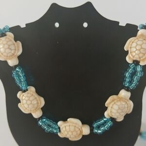 Turtle Bead Necklace with Blue Accents